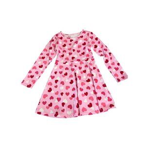 Girls Pink Long Sleeve Heart Print Skater Dress - S 5/6